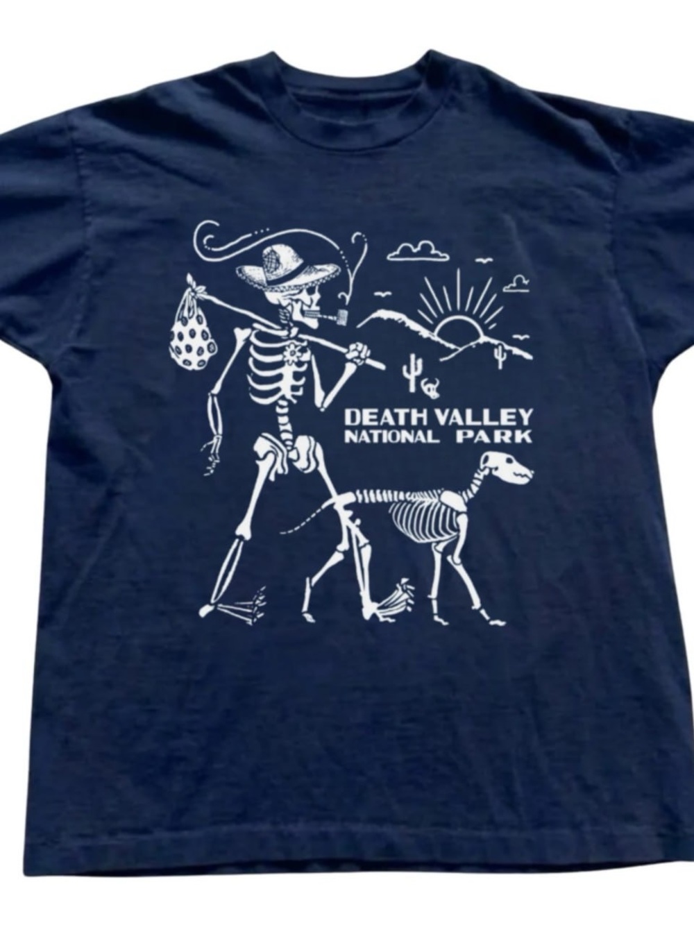 Navy Short Sleeve Tee with White Death Valley Skeleton Graphic